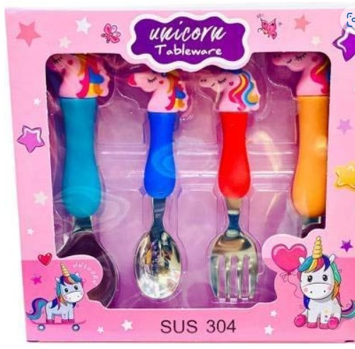 Unicorn Theme Stainless Steel Baby Feeding Spoon and Fork Cutlery Set for Kids | Spoon for Kids | Fork and Spoon Set for Kids |Set of 4