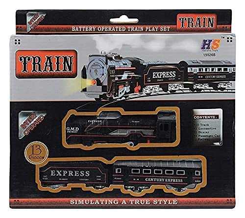 Black Train and Train Set,13 Pieces Battery Operated Toy Set for Kids, Medium Size with Headlight Toy Train