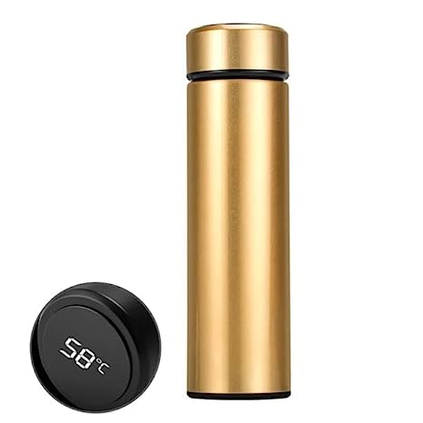 Stainless Steel Double Walled Bottle with LED Temperature Display Smart Bottle Temperature Display 500ml, Matte Gold