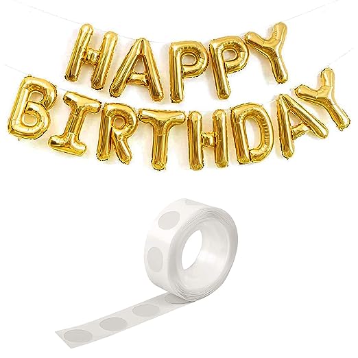 Happy Birthday Golden Foil Balloon- Pack of 13 Letter Alphabet With Glue Dot for Decorations | fill with Air or Helium| Golden Color