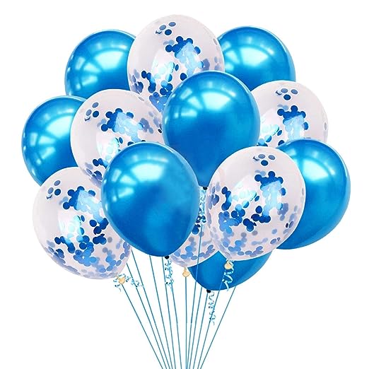 HD Metallic Balloons and Confetti Blue Balloons Party Decoration (Pack of 10) (Blue + Confetti)