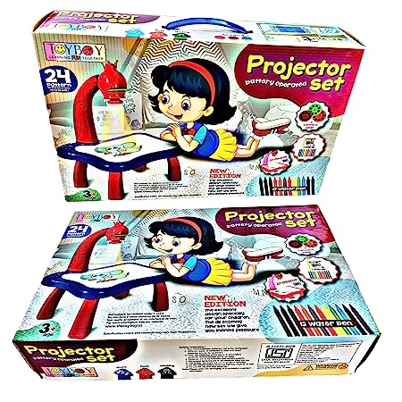 Projector Table Set Drawing Book & Sketch Colours Learning and Painting Toy 24 Pattern & Erasable Table Set for Kids