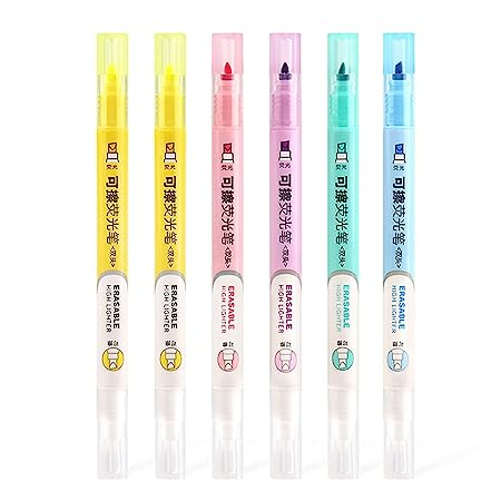 Pastel Erasable Highlighters | Markers Set Of 6 Pastel Shades | Chisel Tip Fine Grip Marker Pen