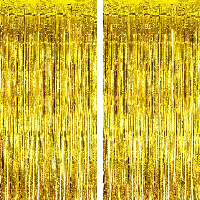 Party Propz Golden Foil Fringe Curtain for Decoration - Pack of 2 | Golden Foil Fringe Curtain Large for Decoration