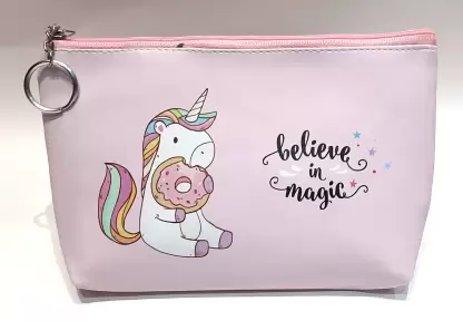 Large Unicorn Silicon Pouch with Key Ring Zipper | Multipurpose Stationary School Pouch Art Polyester Pencil Boxes