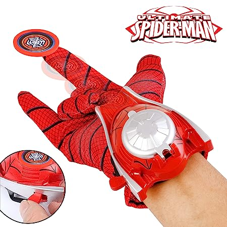 Spiderman Gloves Toy with Web Shooter Disc Launcher Real Life Gadget Superhero Action Figure