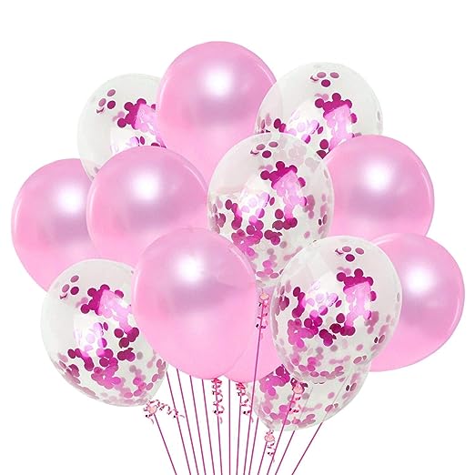 HD Metallic Balloons and Confetti Pink Balloons  Party Decoration (Pack of 10) (Pink + Confetti)
