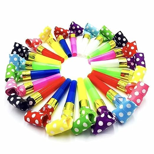 Colorful polka dot noise makers whistle Balloons / Kids Birthday Party Sports Noise Maker Blowouts Fun Whistles Trumpet Paper Plastic Horn Blowout Supplies Multicolored (Pack of 10)